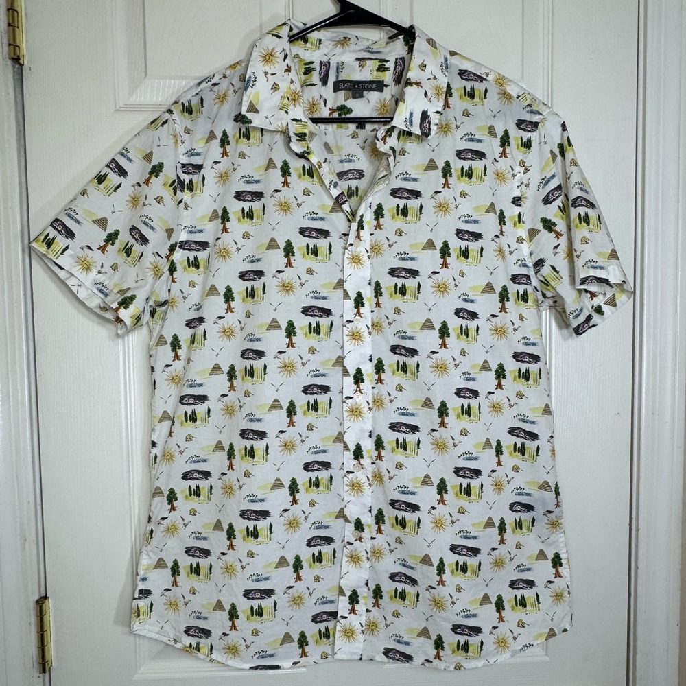 Slate & Stone XL Camping Print Button-Up Shirt 100% Cotton Nature Graphic‎